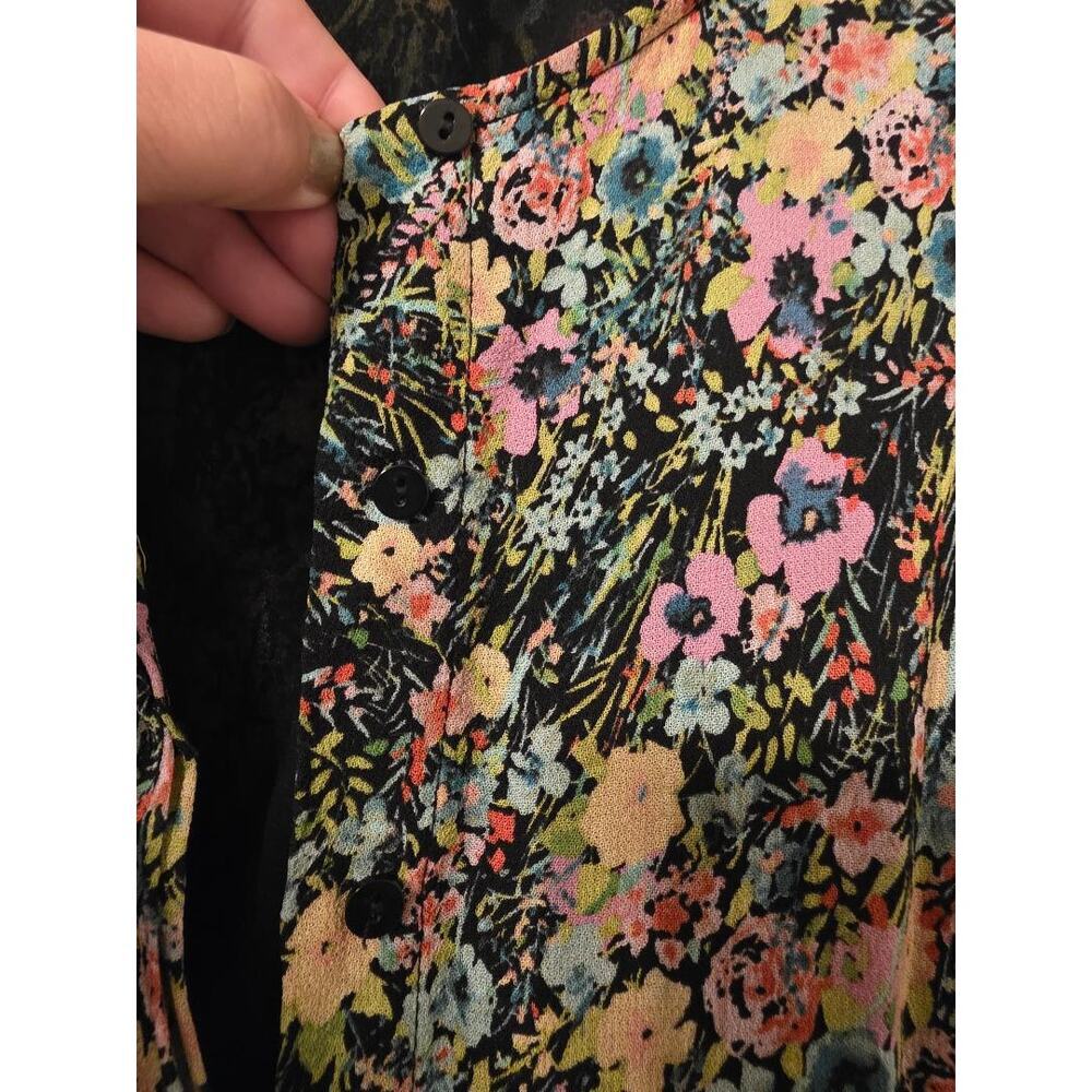 Zara Floral Long Sleeve Mini Dress Black Boho Tunic Medium - Picture 6 of 8